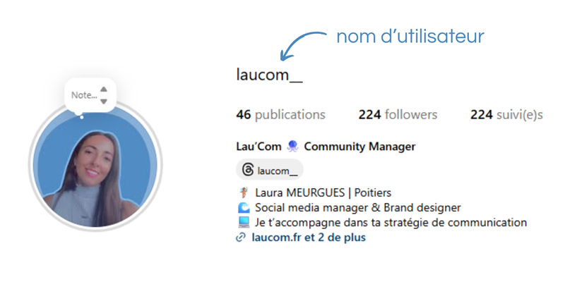 Nom d'utilisateur sur le profil Instagram