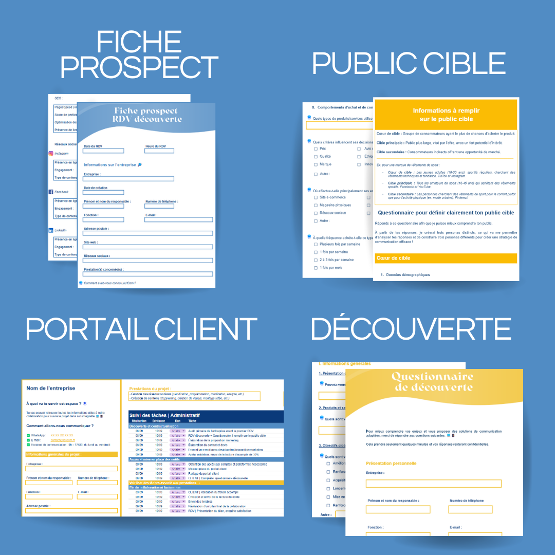 Pack community manager - Fiche prospect, public cible, portail client, découverte