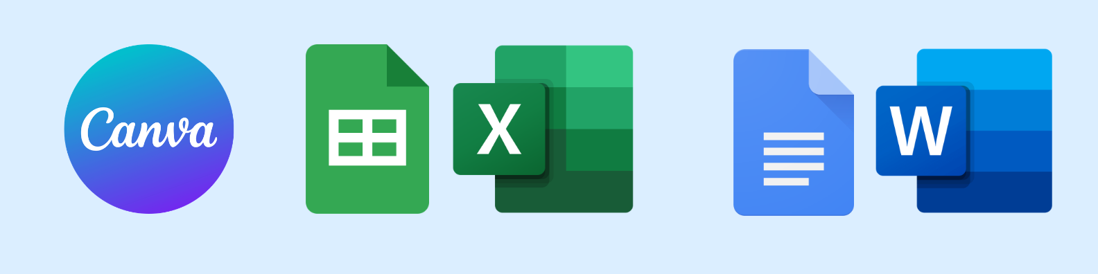Plateformes compatibles : Canva, Google Sheets et Doc, Excel et Word